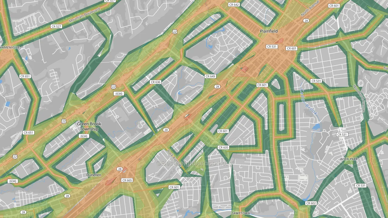 07063, NJ Map of Noise Levels in 07063