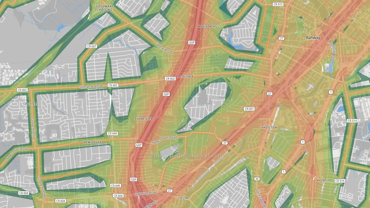 07067, NJ Map of Noise Levels in 07067