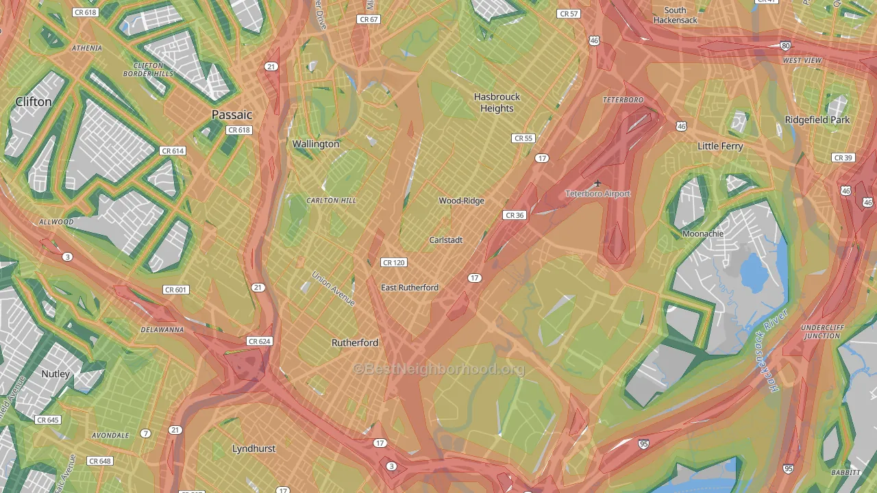 07072, NJ Map of Noise Levels in 07072