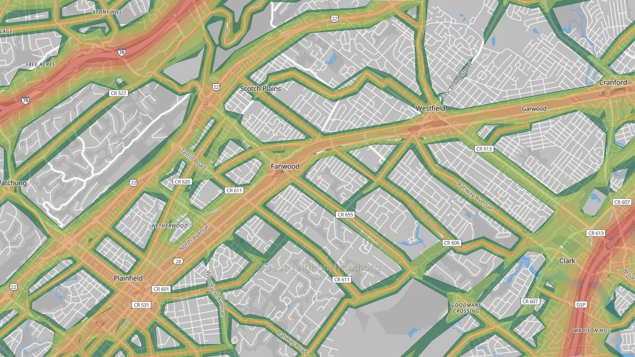 07076, NJ Map of Noise Levels in 07076