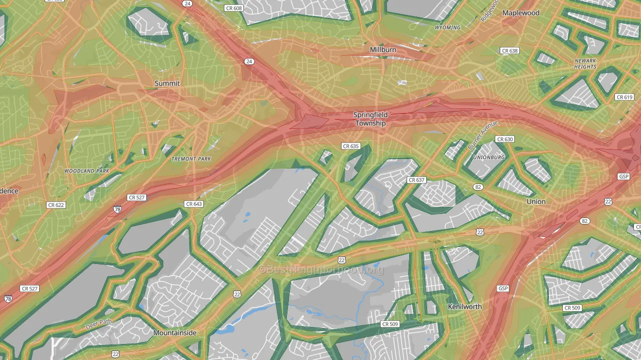 07081, NJ Map of Noise Levels in 07081