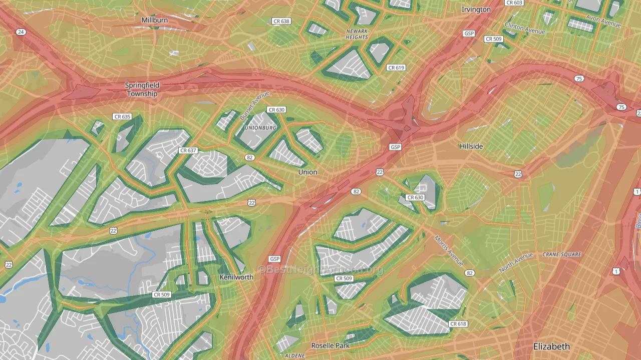 07083, NJ Map of Noise Levels in 07083
