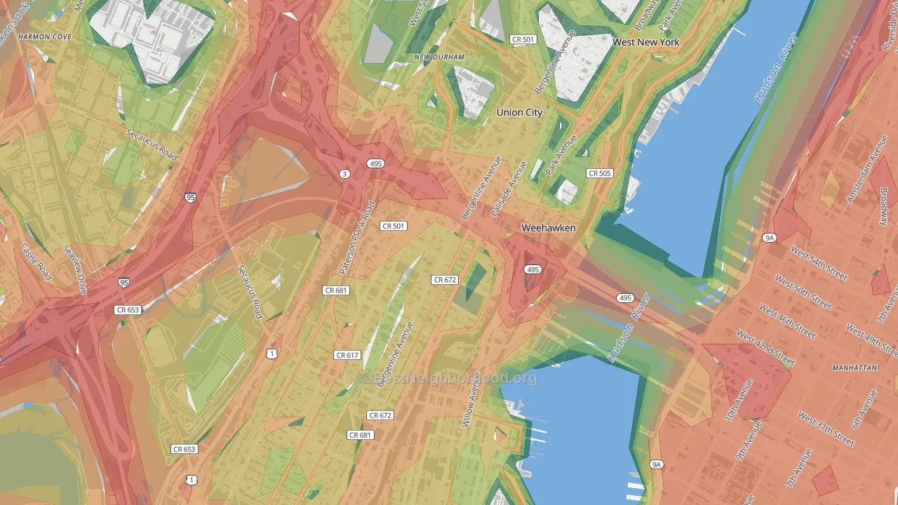 07087, NJ Map of Noise Levels in 07087