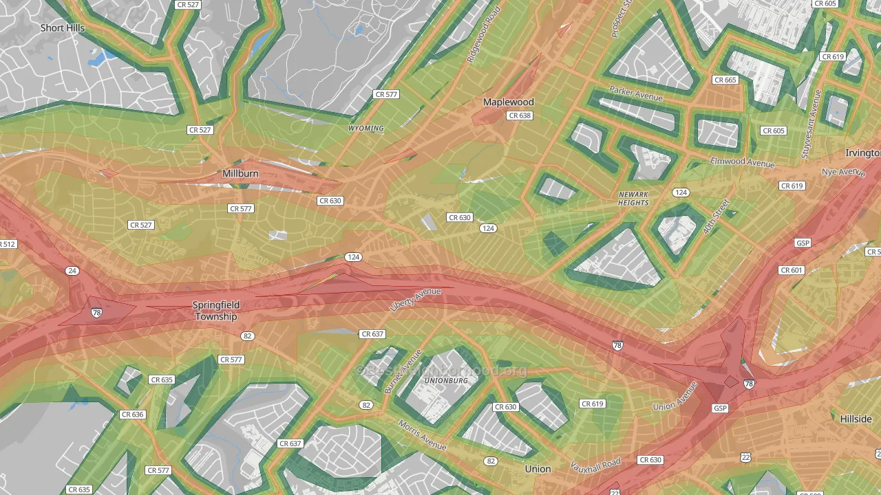 07088, NJ Map of Noise Levels in 07088