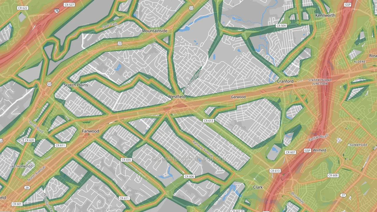 07090, NJ Map of Noise Levels in 07090