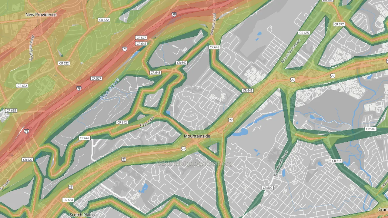 07092, NJ Map of Noise Levels in 07092