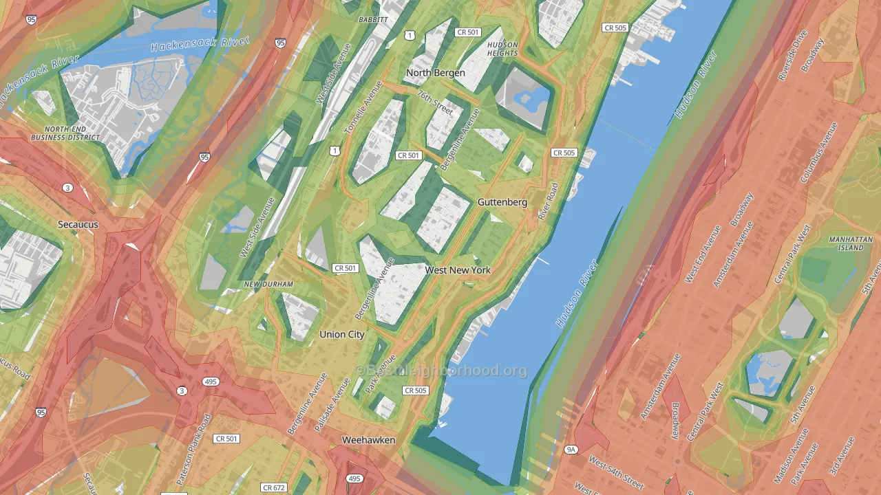 07093, NJ Map of Noise Levels in 07093