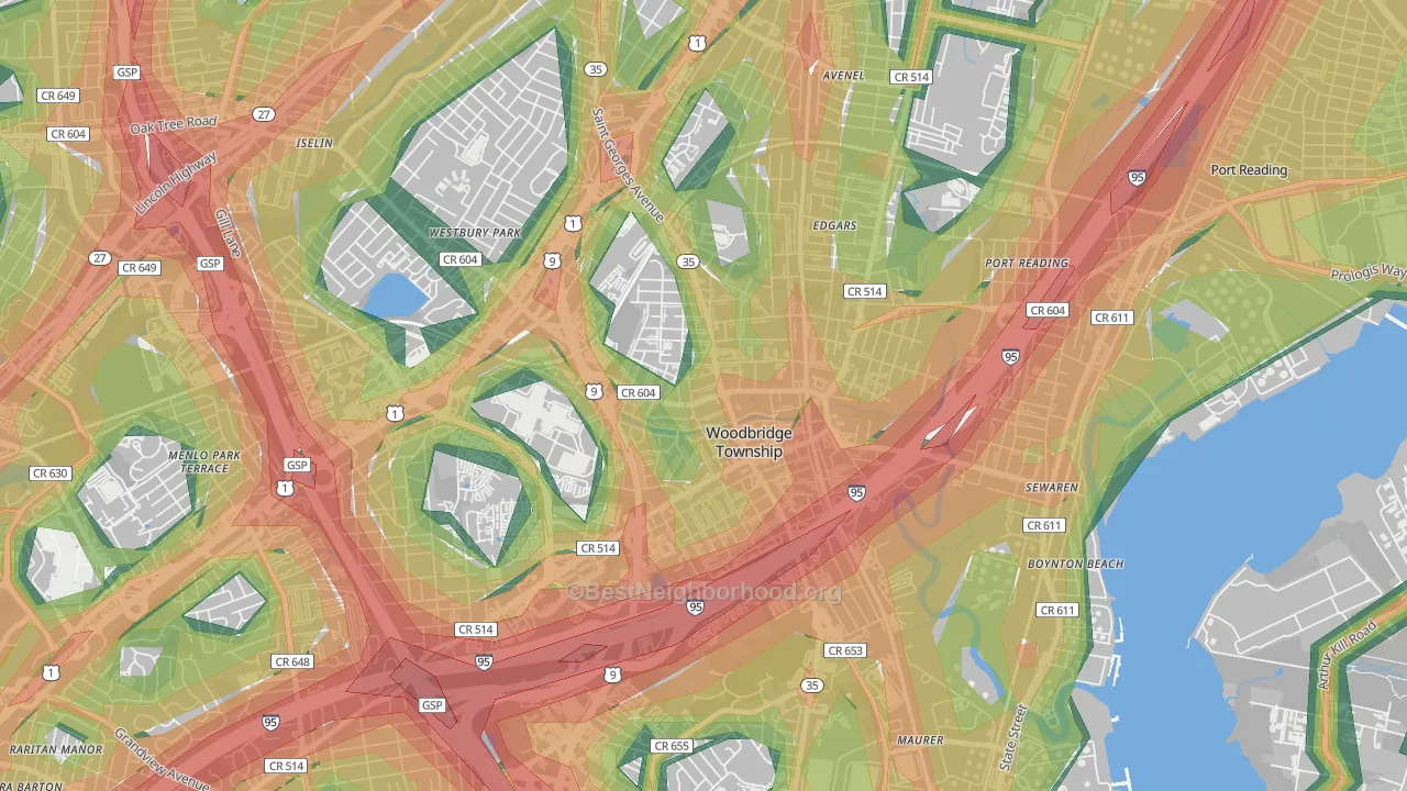 07095, NJ Map of Noise Levels in 07095