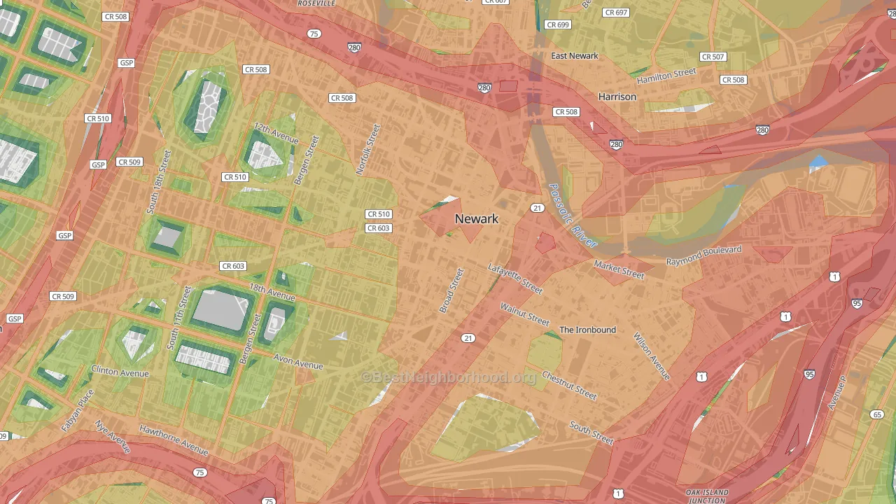 07102, NJ Map of Noise Levels in 07102