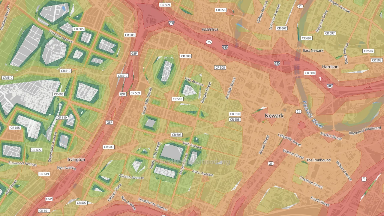 07103, NJ Map of Noise Levels in 07103