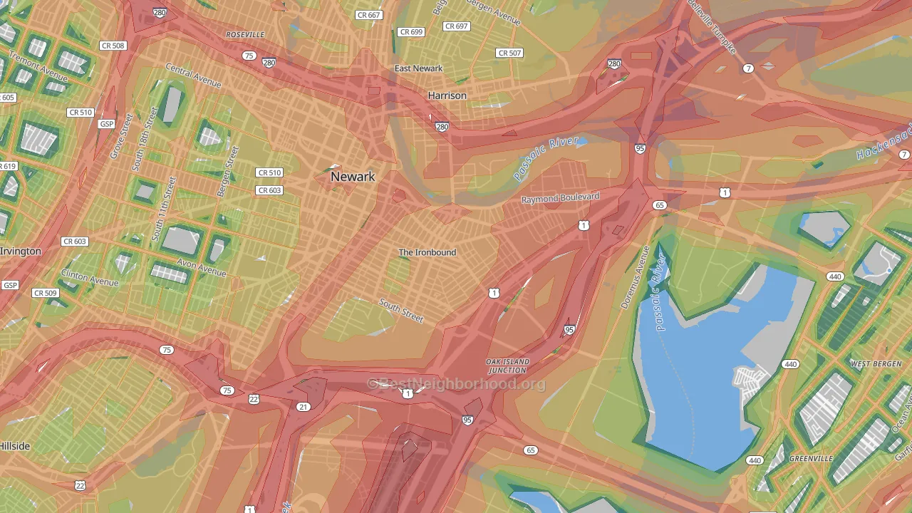 07105, NJ Map of Noise Levels in 07105
