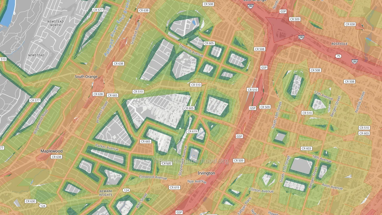 07106, NJ Map of Noise Levels in 07106