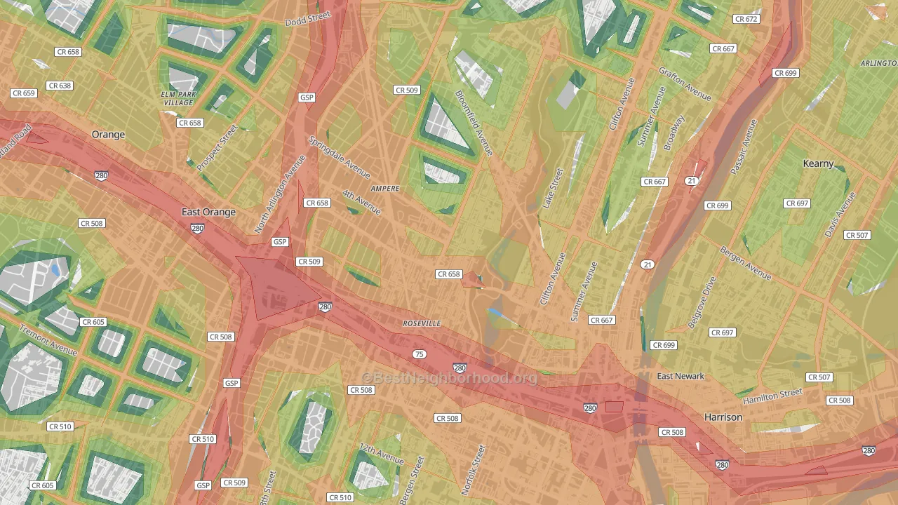 07107, NJ Map of Noise Levels in 07107