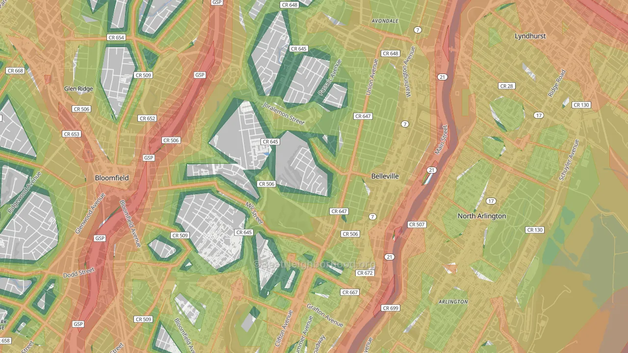 07109, NJ Map of Noise Levels in 07109