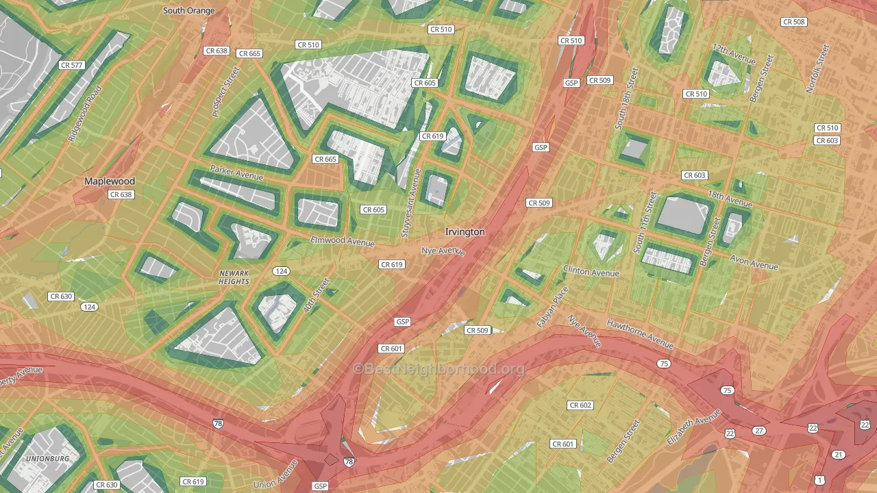 07111, NJ Map of Noise Levels in 07111