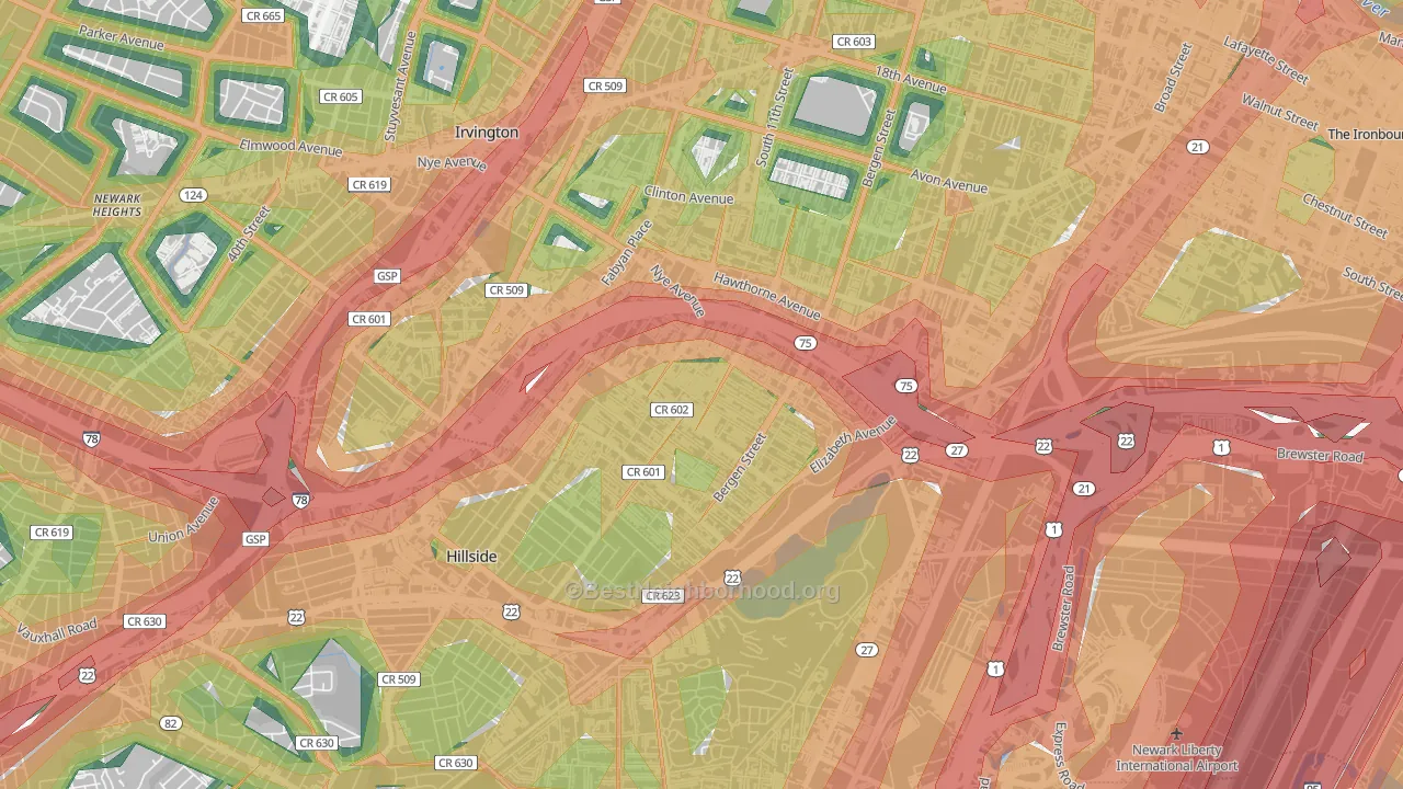 07112, NJ Map of Noise Levels in 07112