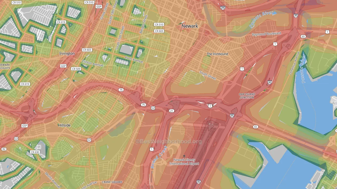 07114, NJ Map of Noise Levels in 07114