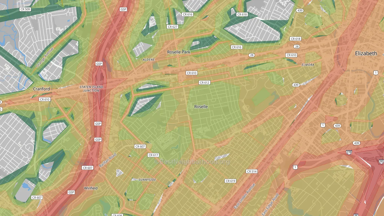 07203, NJ Map of Noise Levels in 07203