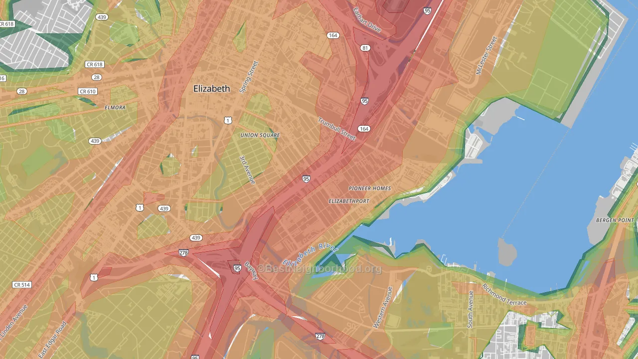 07206, NJ Map of Noise Levels in 07206