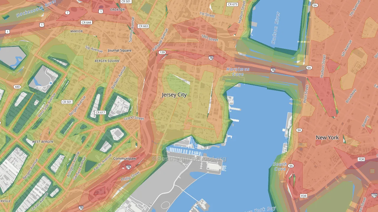 07302, NJ Map of Noise Levels in 07302