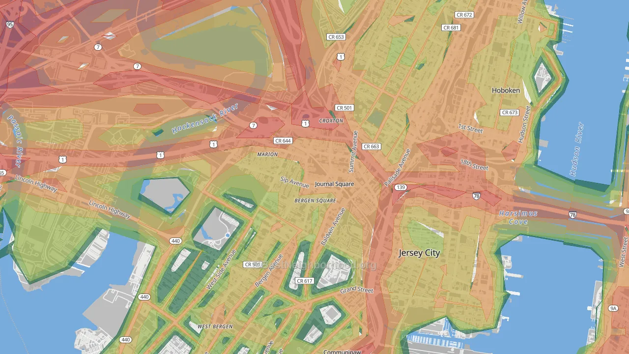07306, NJ Map of Noise Levels in 07306