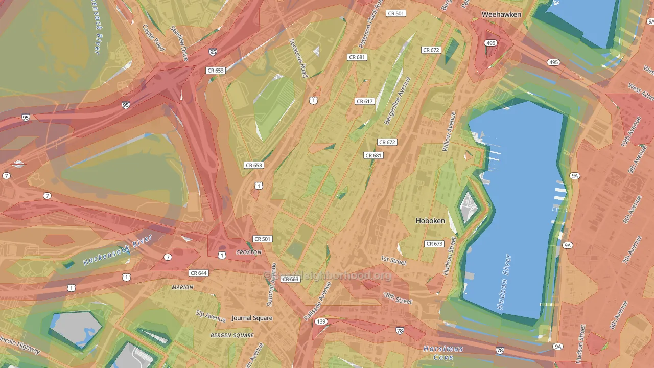 07307, NJ Map of Noise Levels in 07307