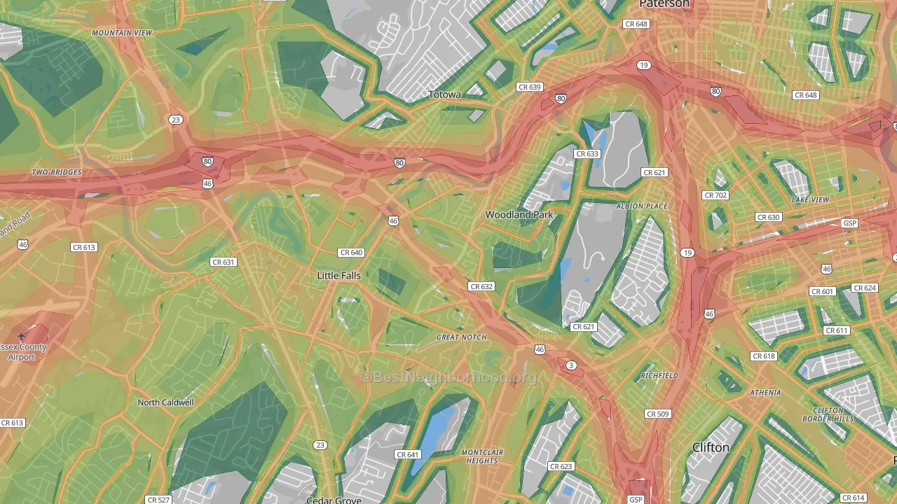 07424, NJ Map of Noise Levels in 07424