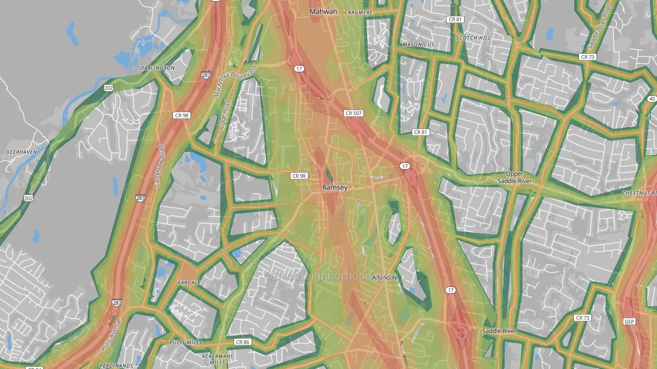 07446, NJ Map of Noise Levels in 07446