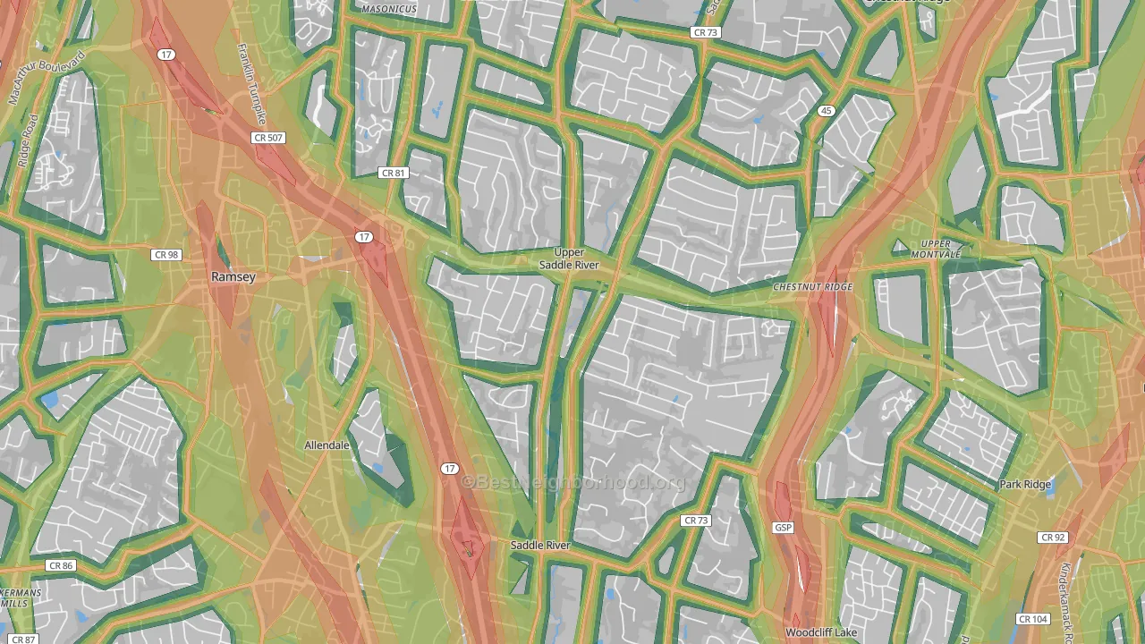07458, NJ Map of Noise Levels in 07458