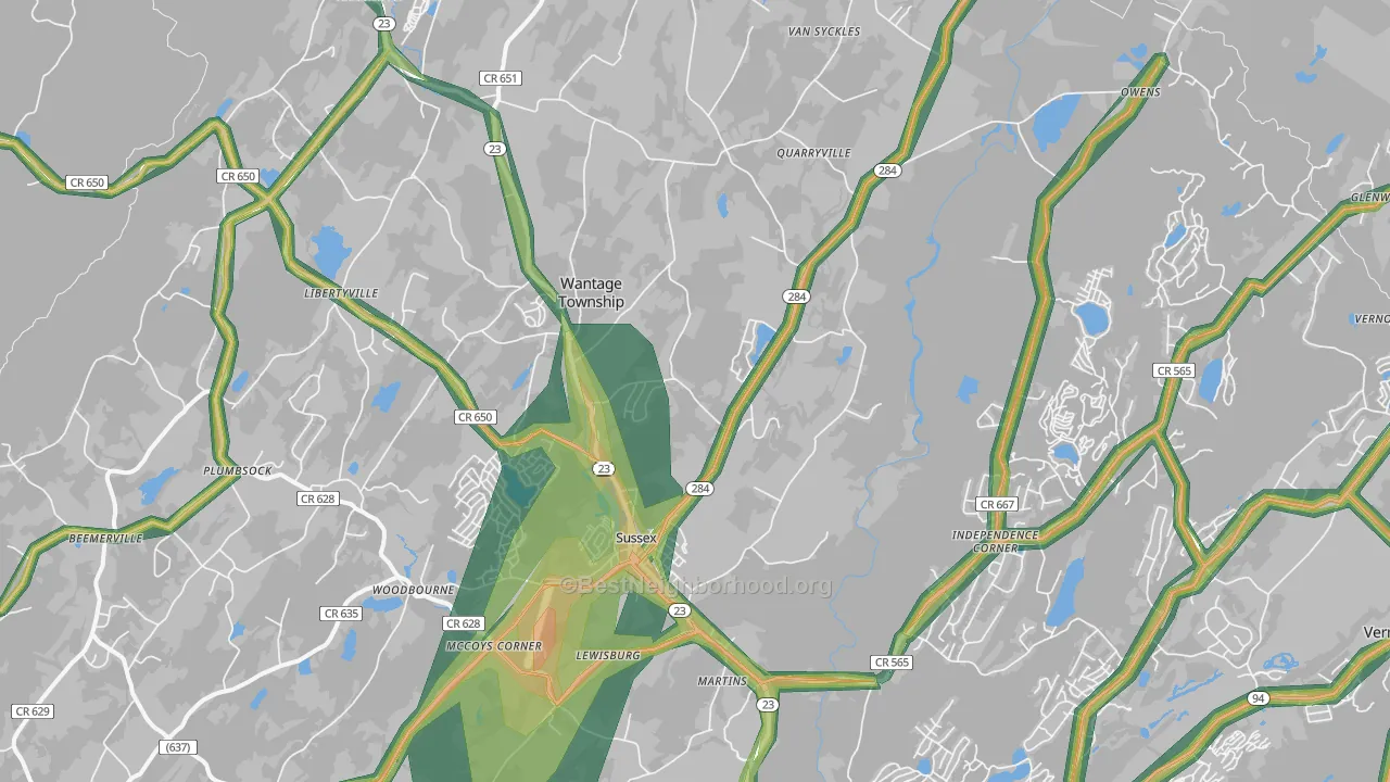 07461, NJ Map of Noise Levels in 07461