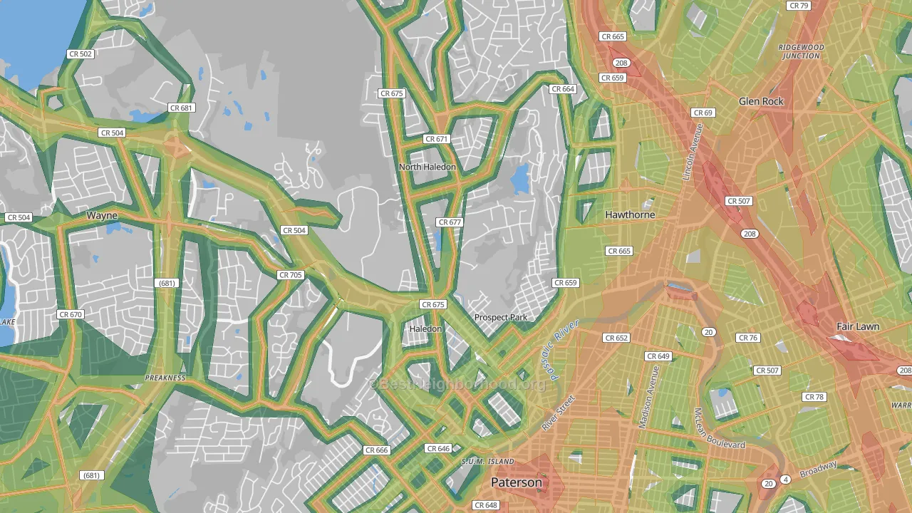 07508, NJ Map of Noise Levels in 07508