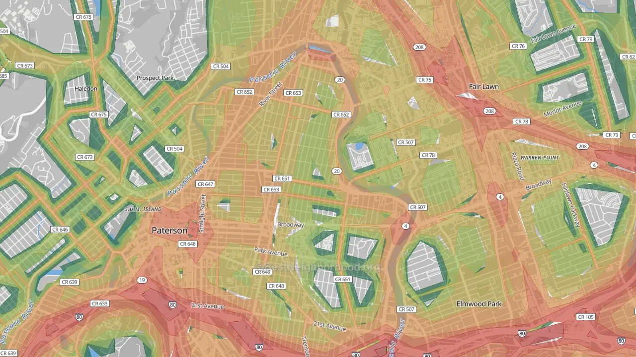 07514, NJ Map of Noise Levels in 07514