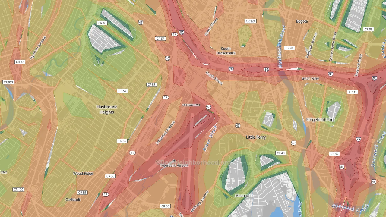 07608, NJ Map of Noise Levels in 07608