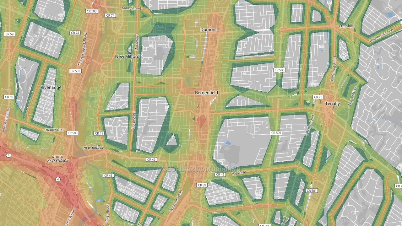 07621, NJ Map of Noise Levels in 07621