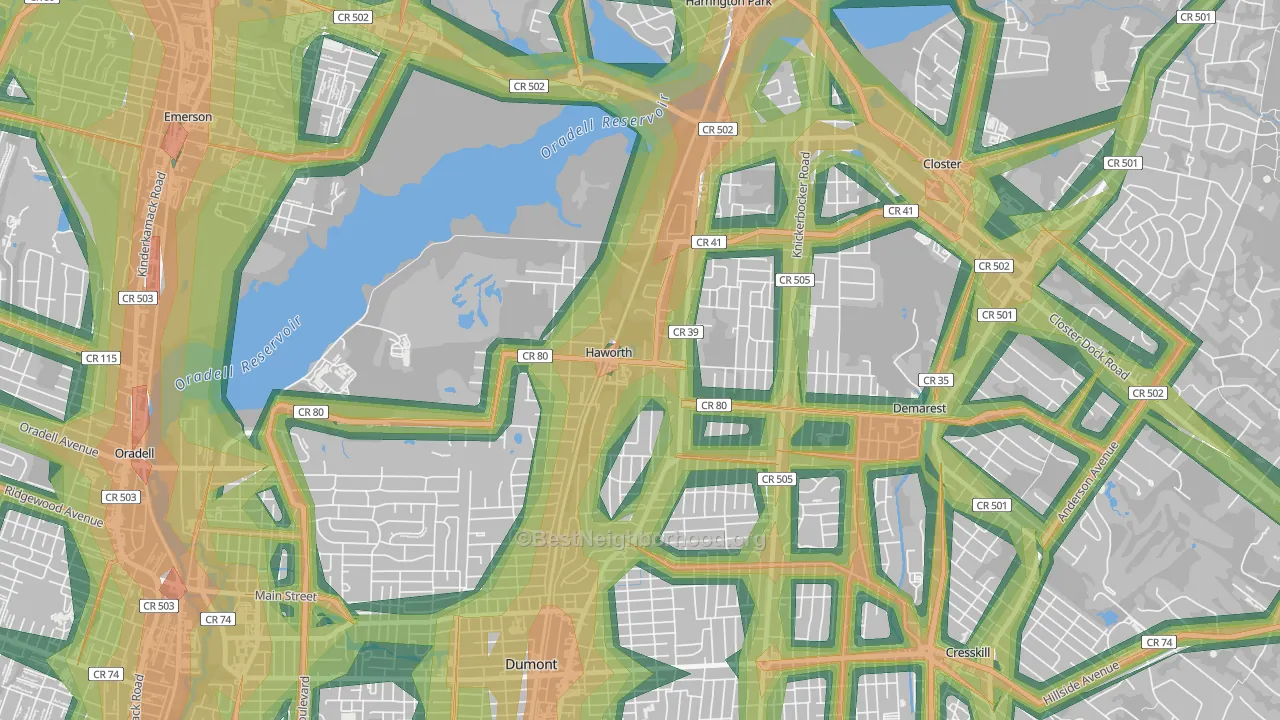 07641, NJ Map of Noise Levels in 07641
