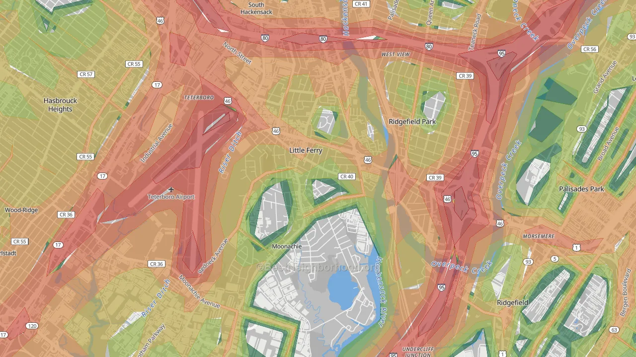 07643, NJ Map of Noise Levels in 07643