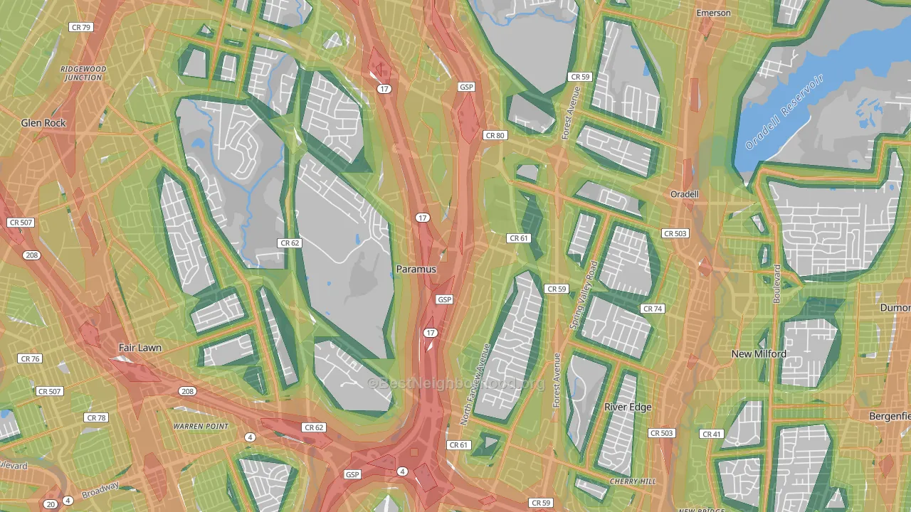 07652, NJ Map of Noise Levels in 07652