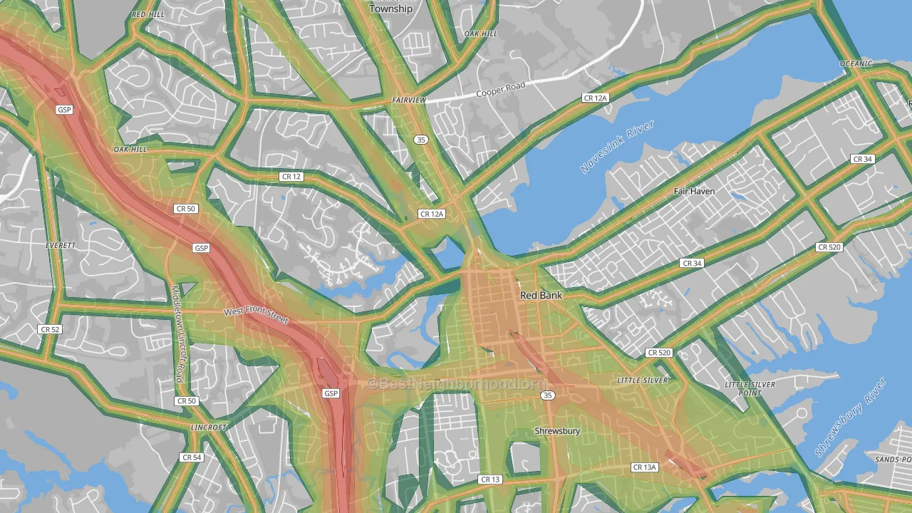 07701, NJ Map of Noise Levels in 07701