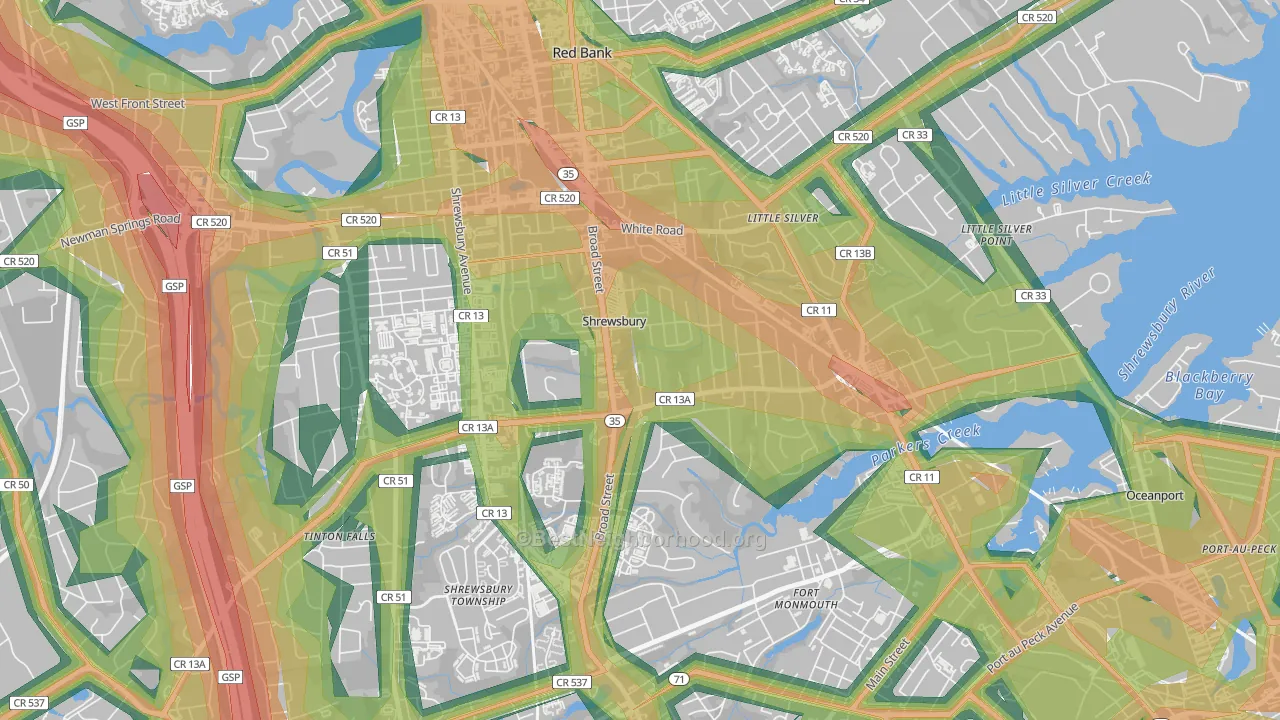 07702, NJ Map of Noise Levels in 07702