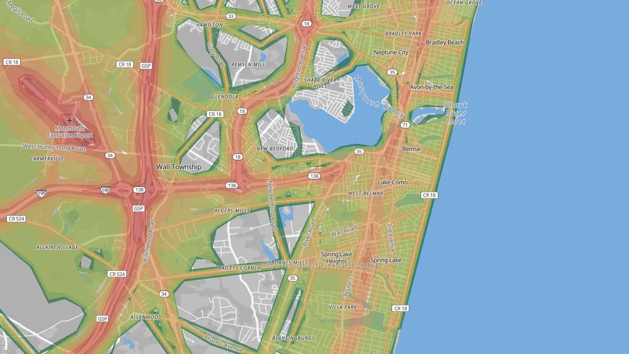 07719, NJ Map of Noise Levels in 07719