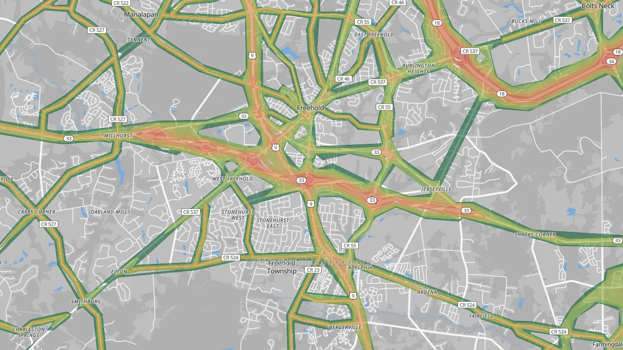 07728, NJ Map of Noise Levels in 07728