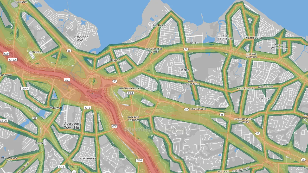 07730, NJ Map of Noise Levels in 07730