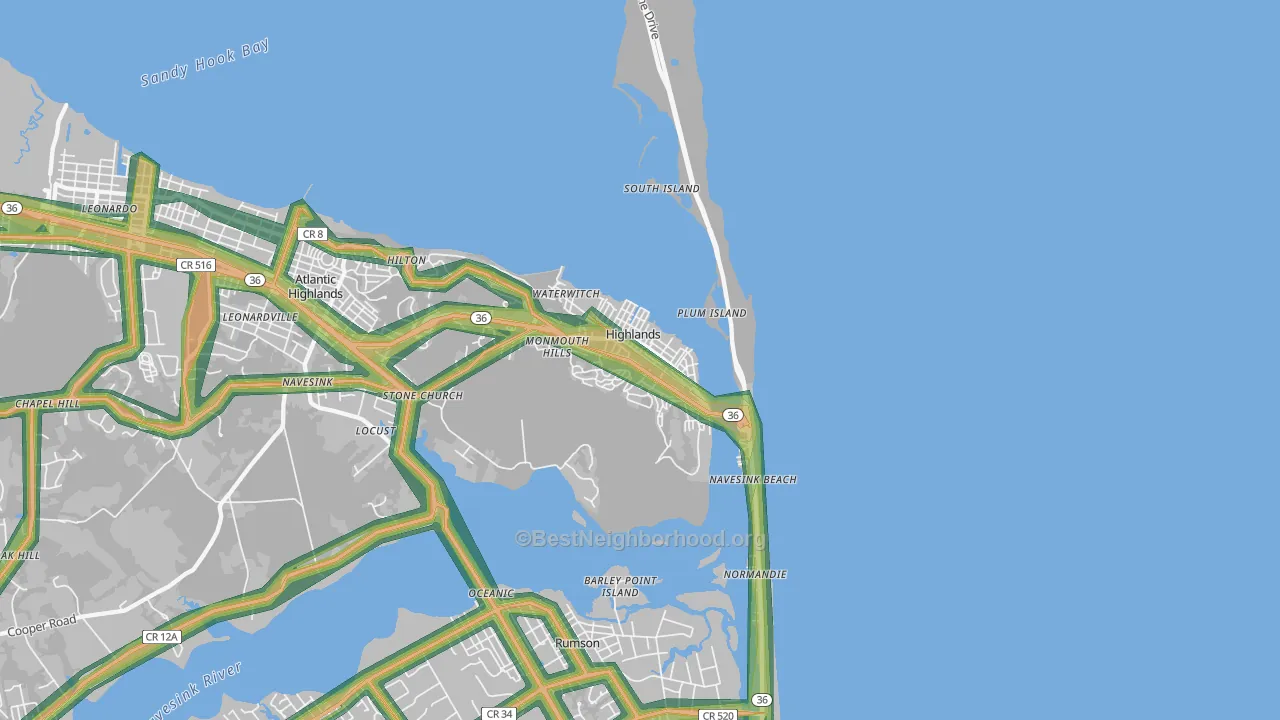 07732, NJ Map of Noise Levels in 07732