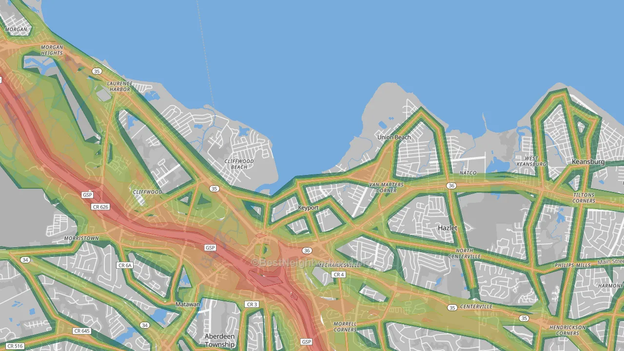 07735, NJ Map of Noise Levels in 07735