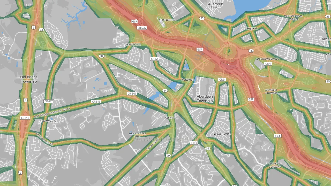 07747, NJ Map of Noise Levels in 07747