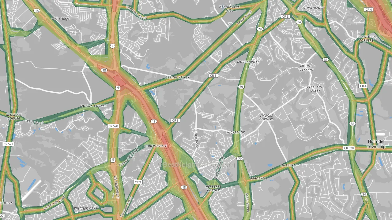 07751, NJ Map of Noise Levels in 07751