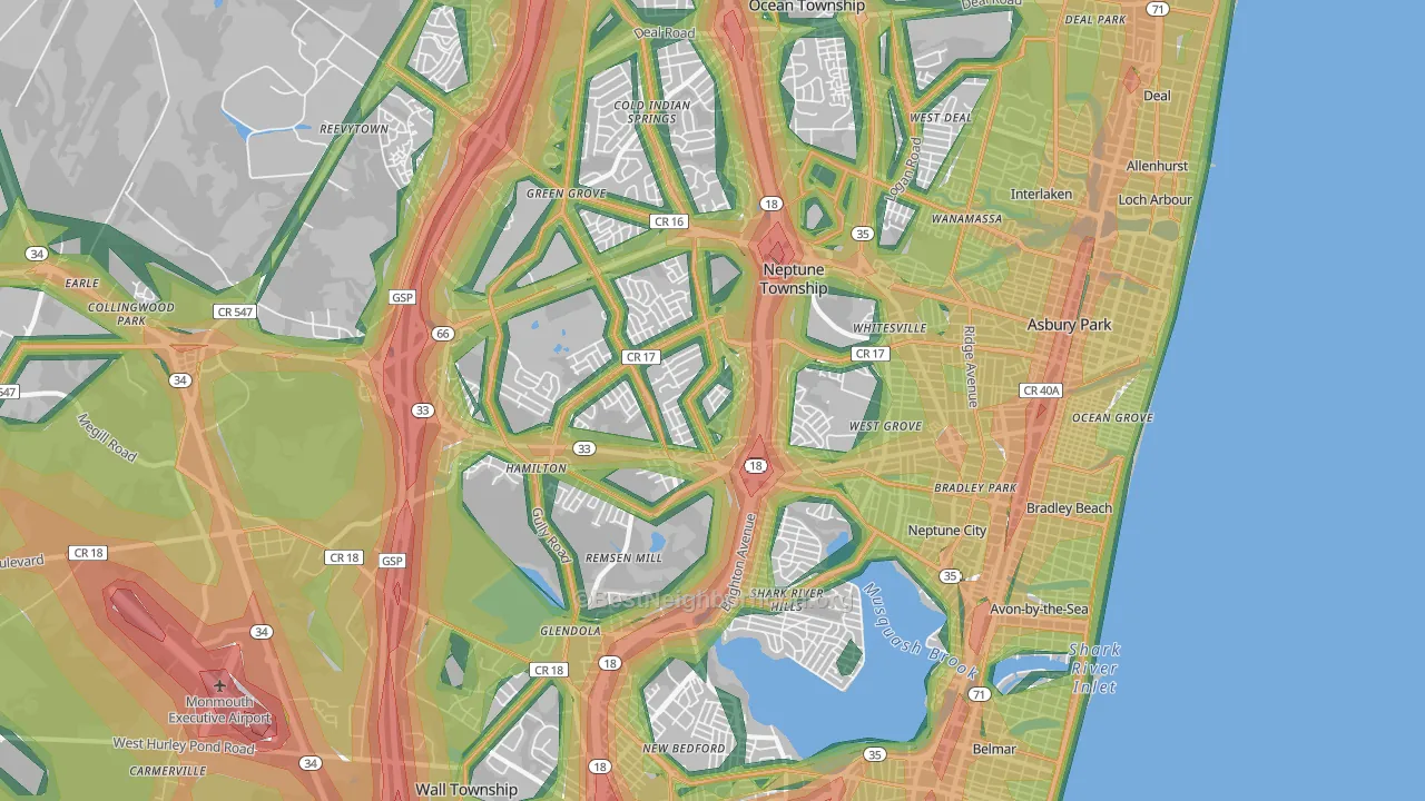 07753, NJ Map of Noise Levels in 07753