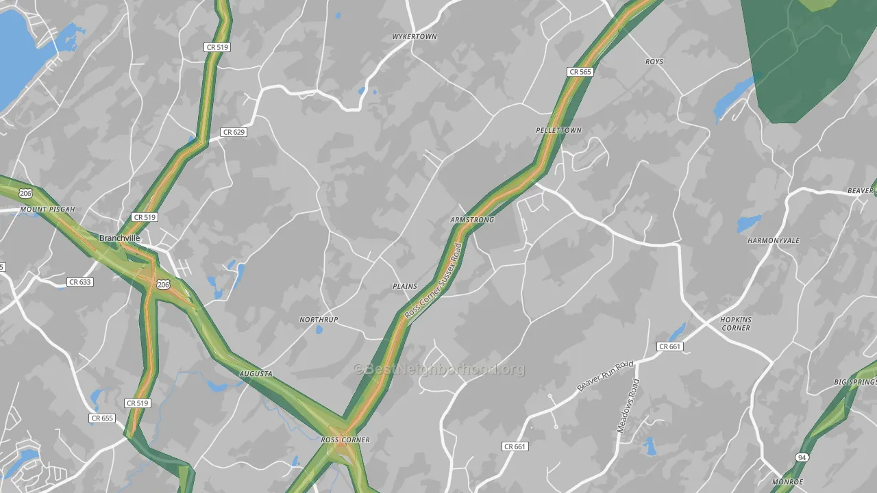 07822, NJ Map of Noise Levels in 07822