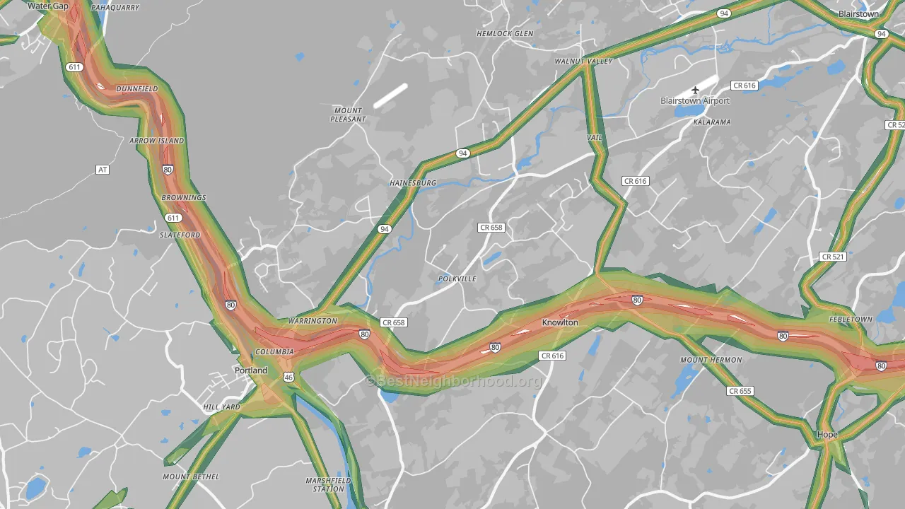 07832, NJ Map of Noise Levels in 07832