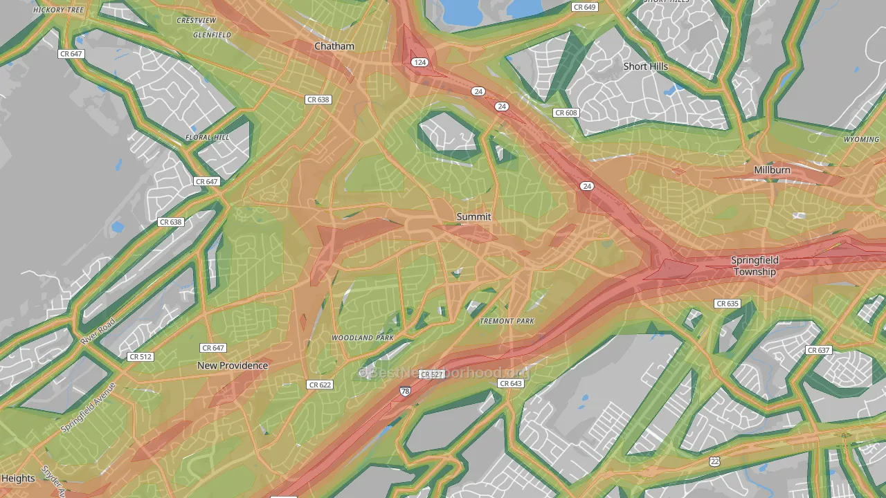 07901, NJ Map of Noise Levels in 07901
